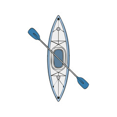 Overhead View of a Blue Kayak and Paddle Illustration for Water Sports and Recreation Activity