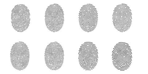 Abstract fingerprint security pattern set for digital identity access isolated on white background