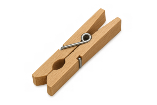 Wooden clothespin clip isolated on transparent background