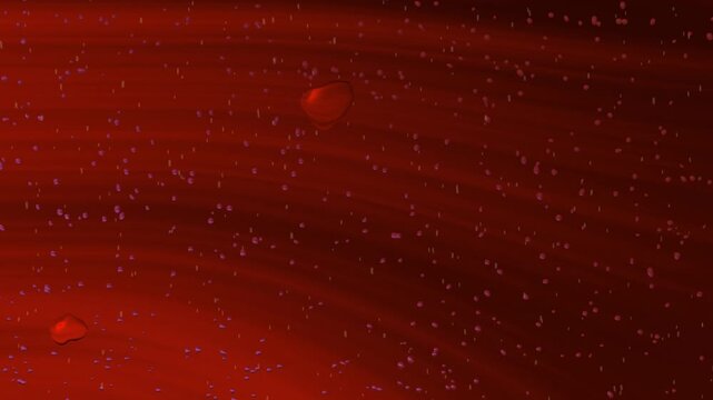 Abstract red background with horizontal light streaks and small particles floating around it slowly