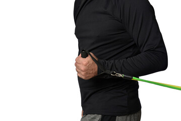 Elastic knee brace for physical training, crossfit, physiotherapy, body health, exercise, pilates, yoga and bodybuilding isolated on white background.