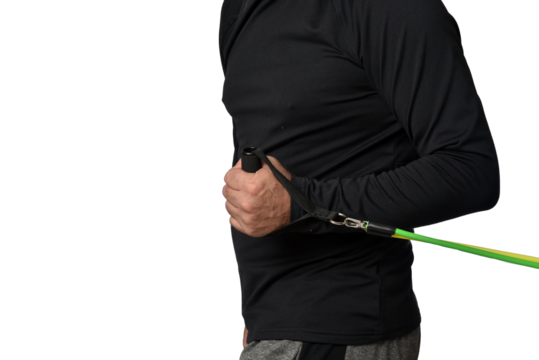 Elastic knee brace for physical training, crossfit, physiotherapy, body health, exercise, pilates, yoga and bodybuilding isolated on white background.