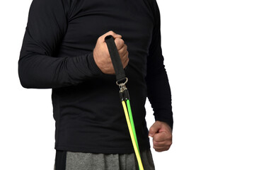 Elastic knee brace for physical training, crossfit, physiotherapy, body health, exercise, pilates, yoga and bodybuilding isolated on white background.