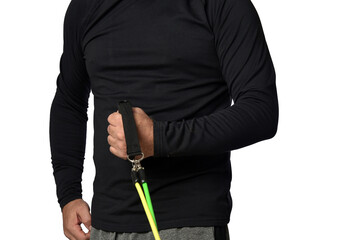 Elastic knee brace for physical training, crossfit, physiotherapy, body health, exercise, pilates, yoga and bodybuilding isolated on white background.