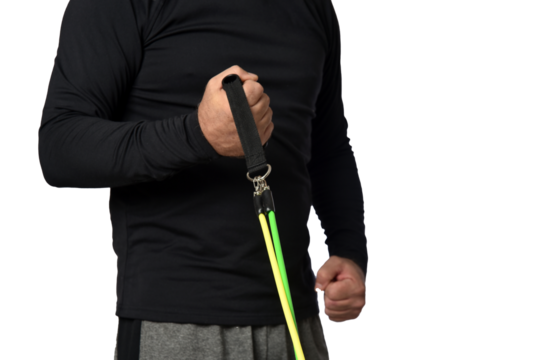 Elastic knee brace for physical training, crossfit, physiotherapy, body health, exercise, pilates, yoga and bodybuilding isolated on white background.