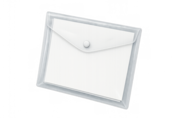 Transparent plastic document folder holding white paper