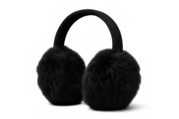 Black fluffy earmuffs providing warmth for winter