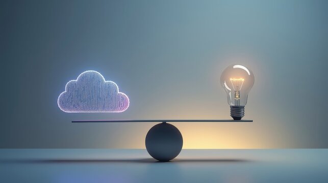 Cloud computing and idea balance, cloud technology versus innovation concept