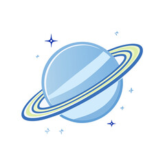 Obraz premium Stylized blue planet with colorful rings and stars vector cartoon illustration for space or astronomy themes