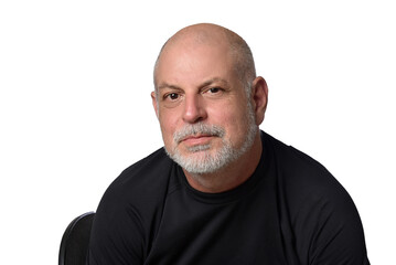 portrait adult man bald white beard face expression happy thoughtful male model gentleman in black clothes image.