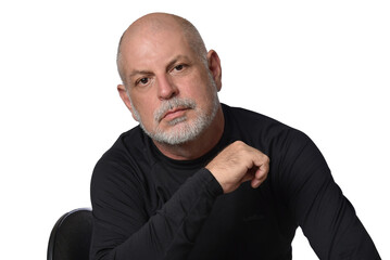 portrait adult man bald white beard face expression happy thoughtful male model gentleman in black clothes image.