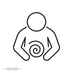 stomach cramps icon, intestinal inflammation, abdominal pain, thin line symbol on white background - editable stroke vector illustration eps10