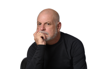portrait adult man bald white beard face expression happy thoughtful male model gentleman in black clothes image.