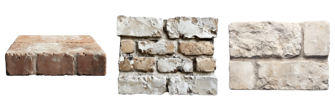 Different brick samples showcasing varying textures and colors, Perfect for architectural design and construction projects.