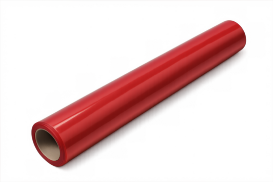 Red glossy vinyl film roll on transparent background