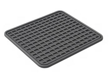 Grey silicone kitchen trivet mat with grid pattern