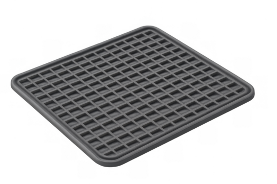 Grey silicone kitchen trivet mat with grid pattern