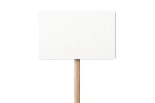Blank protest sign or placard on wooden stick with transparent background, concept for activism and demonstration