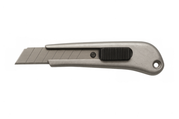 Utility knife with retractable blade on transparent background
