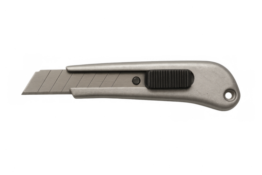 Utility knife with retractable blade on transparent background