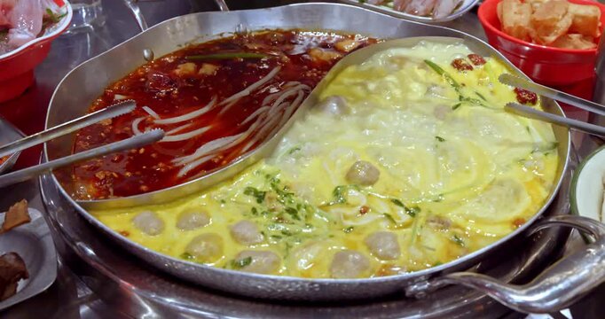 Sichuan Mandarin Duck Hot Pot Feast with Red and White Broth Base