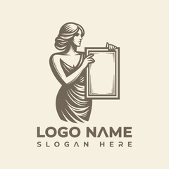 Classic muse goddess holding a picture frame elegant company logo vector template