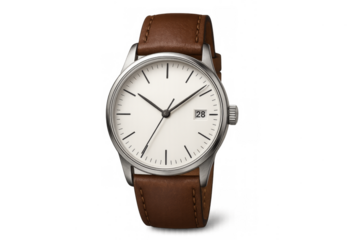 Classic analog wristwatch with brown leather strap