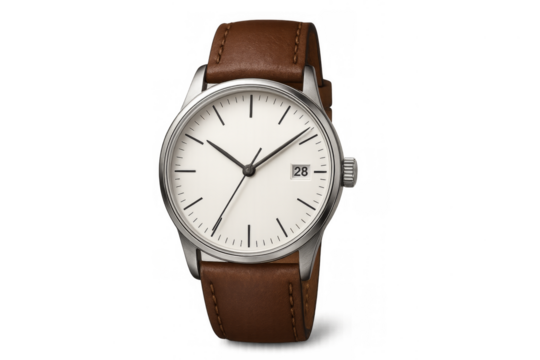 Classic analog wristwatch with brown leather strap
