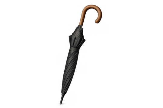 Black closed umbrella with curved handle for rain protection