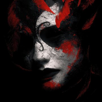Abstract Oedipus Mask: A Dark Halloween Illustration Portraying Horror and Emotion