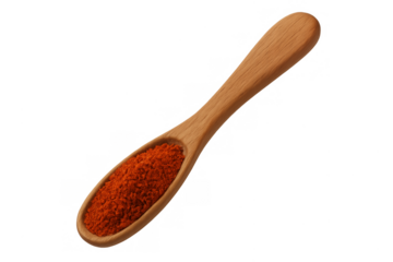 Wooden measuring spoon holding red paprika spice