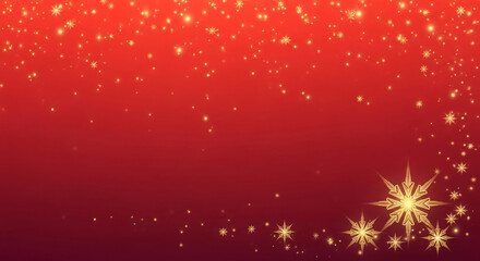 Red background with golden snowflake and dots illustration, festive and celebratory, suggesting holiday season or festive events, perfect for greeting card