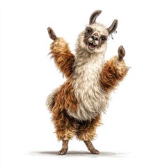 Naklejka premium Joyful Llama Dance. Charming Illustration of a Cheerful, Playful Llama in Motion on a Clean White Background