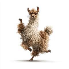 Naklejka premium Joyful Llama: Whimsical Portrait of a Cheerful Dancing Llama on a White Background