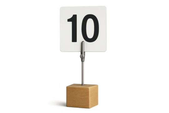 Table number ten sign with wooden holder