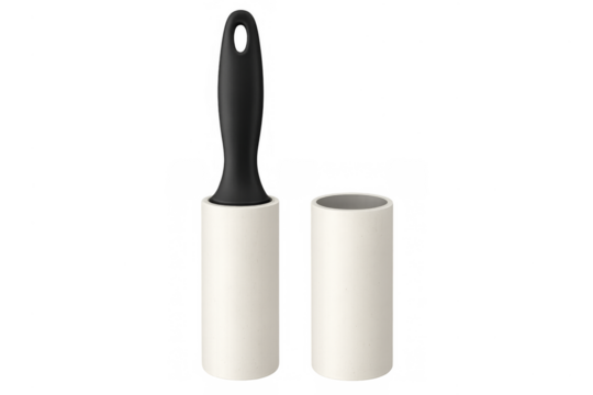 Lint roller with spare refill on transparent background