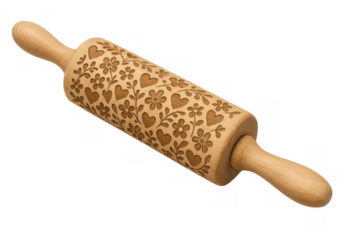 Wooden rolling pin with heart flower pattern