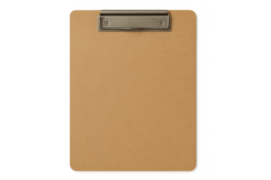 Empty wooden clipboard with metal clip against transparent background