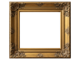 Ornate gold-colored picture frame with detailed floral corner accents, black center