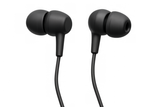 Black wired in ear earbuds technology accessory