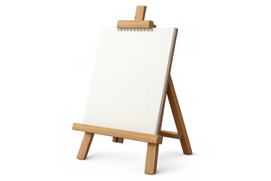 White blank canvas on wooden easel transparent background