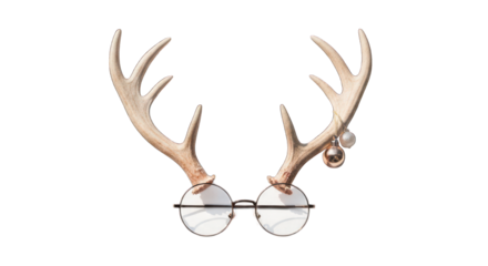 Whimsical illustration of antler-rimmed spectacles with decorative holiday orbs