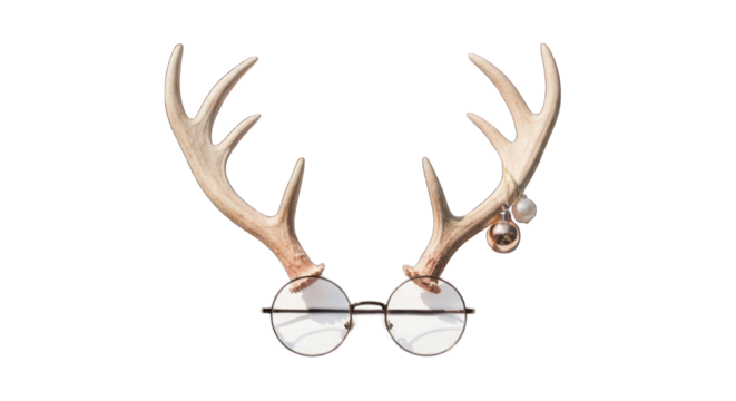 Whimsical illustration of antler-rimmed spectacles with decorative holiday orbs - Powered by Adobe