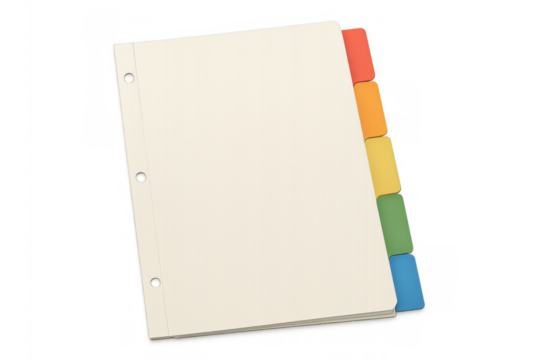 Binder dividers with colorful tabs organizing documents