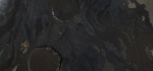 Volcanic Pit Craters Aerial View Dark Lava Field Texture