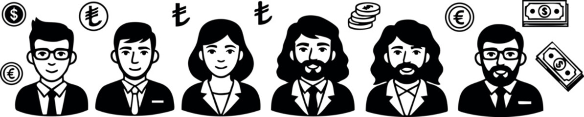 Business people icons with currency symbols for global finance and economic concept vector illustration