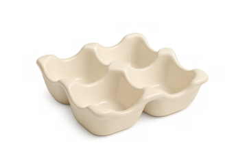 Ceramic egg tray holding fresh breakfast eggs