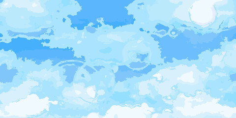 Abstract watercolor painting of soft blue and white clouds in the sky