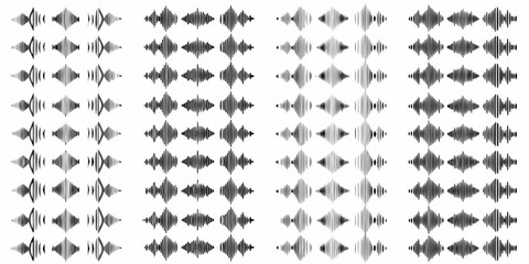 Collection of abstract sound waveforms and audio visualizations in diamond shapes