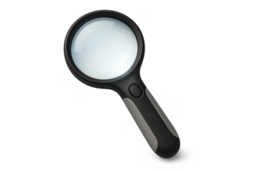 Magnifying glass object with transparent background for research